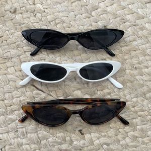 3 pairs of skinny cat eye sunglasses 90s brown white black
